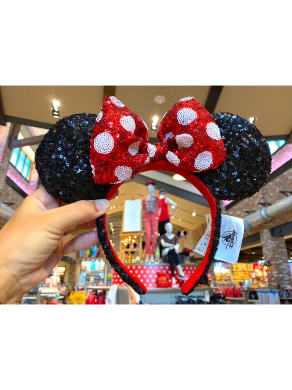 Disney Parks Minnie Mouse Adult Headband - Black & Red Sequin Polka Dot Bow Ears